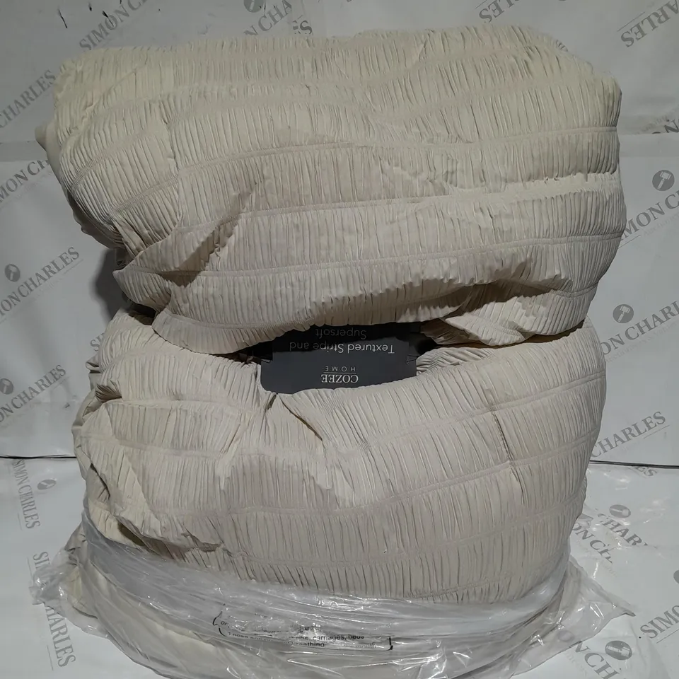 BOXED SUPERSOFT BY COZEE HOME TEXTURED STRIPE BEDSPREAD WITH CONTRAST BORDER IN STONE - 250 X 260CM 