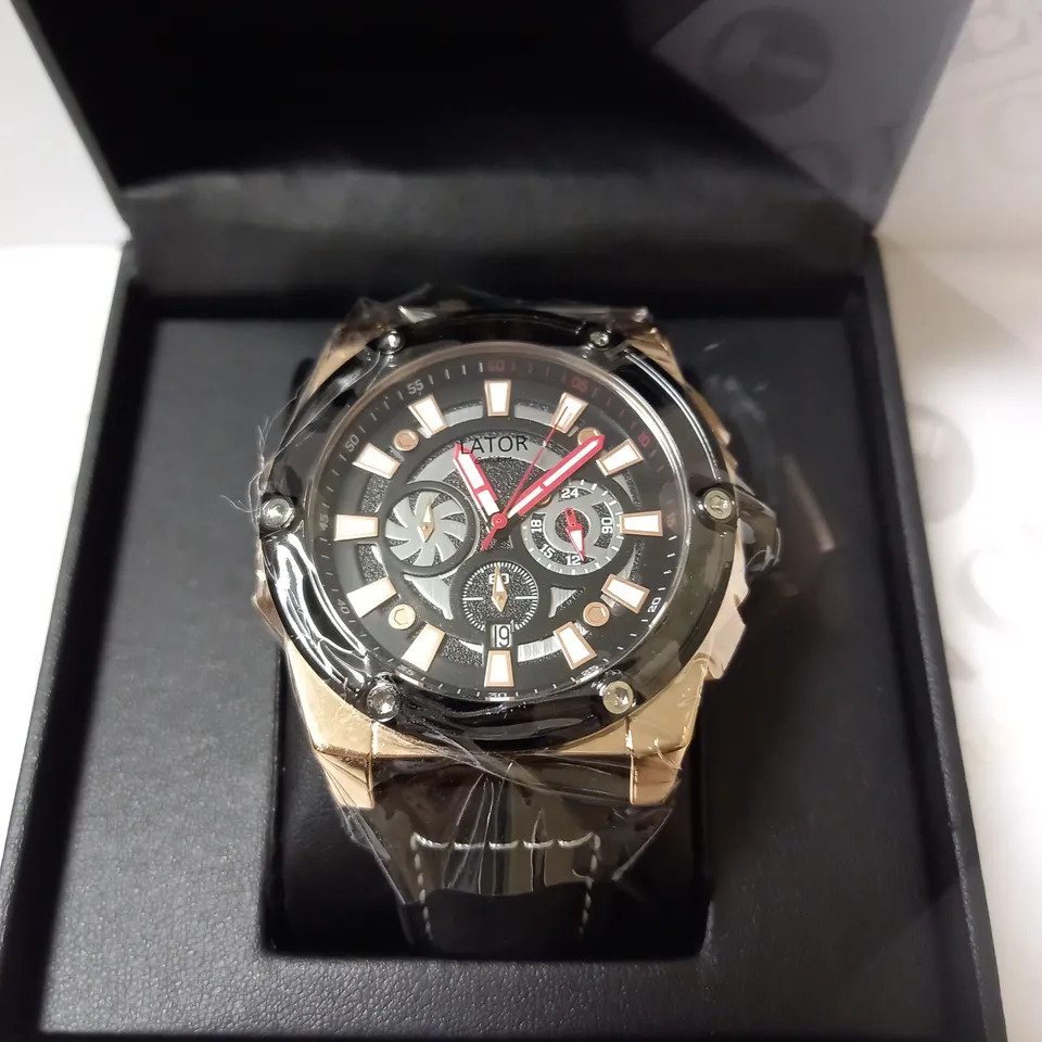 LATOR CALIBRE TRIPLE DIAL SUEDE LEATHER STRAP WRISTWATCH  RRP £500