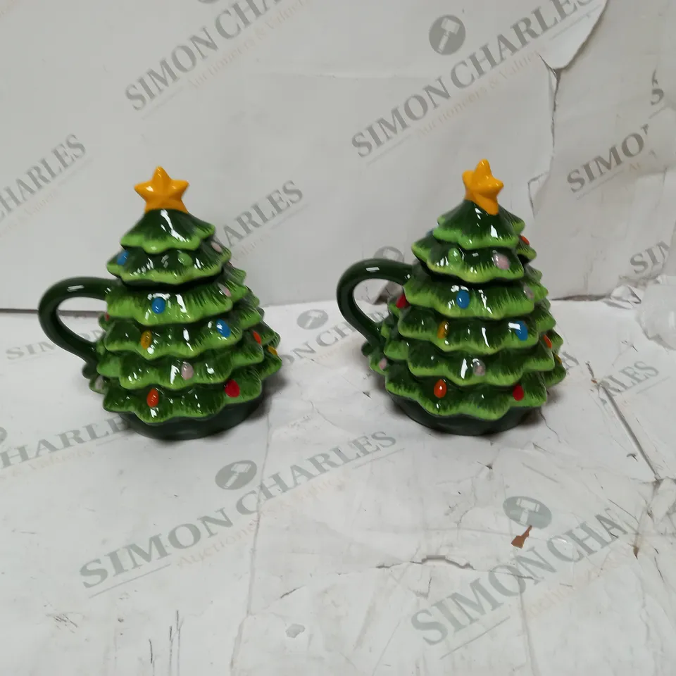 BOXED 2X CHRISTMAS TREE MUGS GREEN
