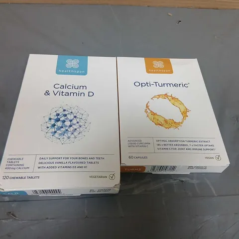 SEVEN ASSORTED HEALTHSPAN PACKS TO INCLUDE;  CALCIUM & VITAMIN D AND OPTI-TURMERIC SUPPLEMENTS 