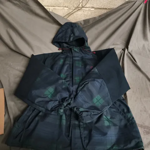 DAMSON MADDER NAVY HOODED JACKET WITH PLAID PANEL DETAILING - UK 6