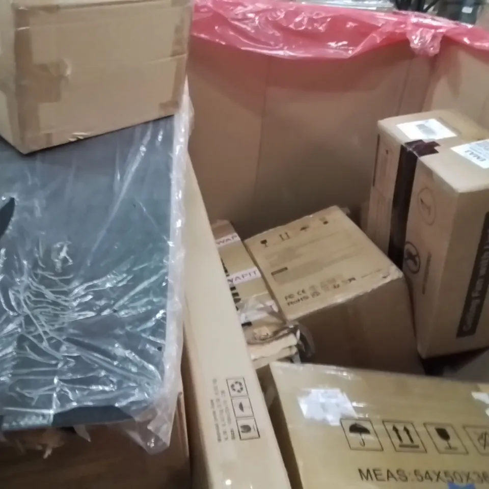 PALLET OF ASSORTED HOUSEHOLD GOODS AND PRODUCTS TO INCLUDE;AIR COOLER,BASKETBALL STAND,CEILING FAN WITH LIGHT 