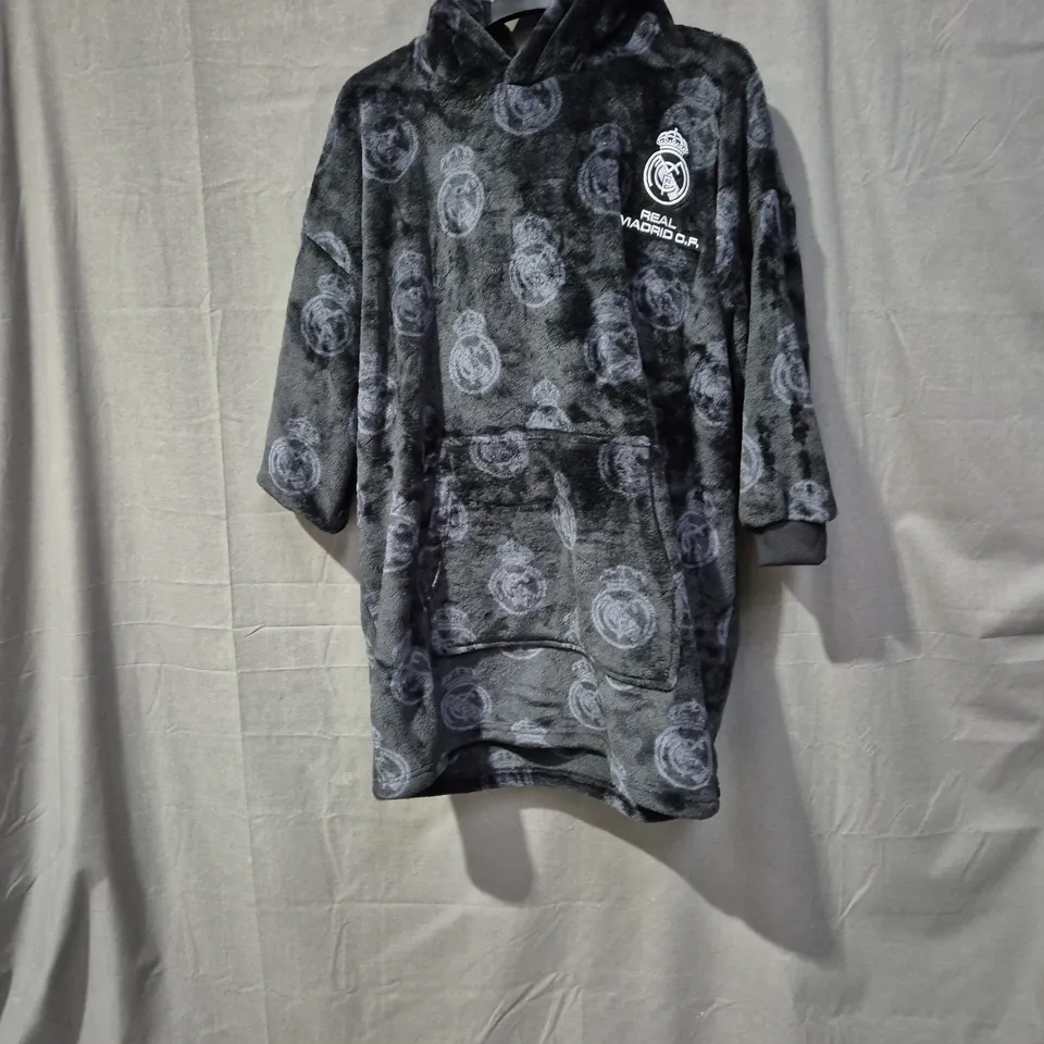 UK 9-10 YEARS REAL MADRID C.F. KIDS' HOODED BATHROBE – BLACK