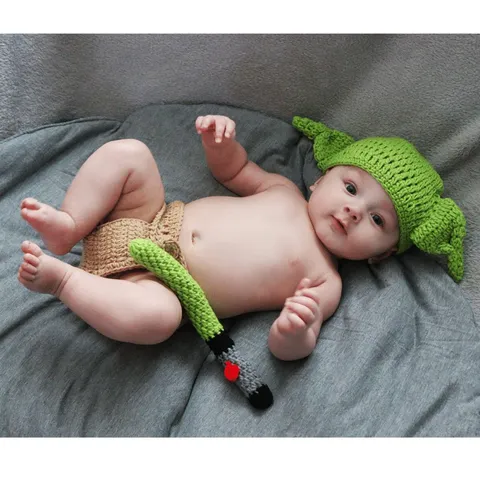 APPROXIMATELY 5 BRAND NEW CROCHET YODA WITH LIGHT SABER DRESS UP OUTFIT