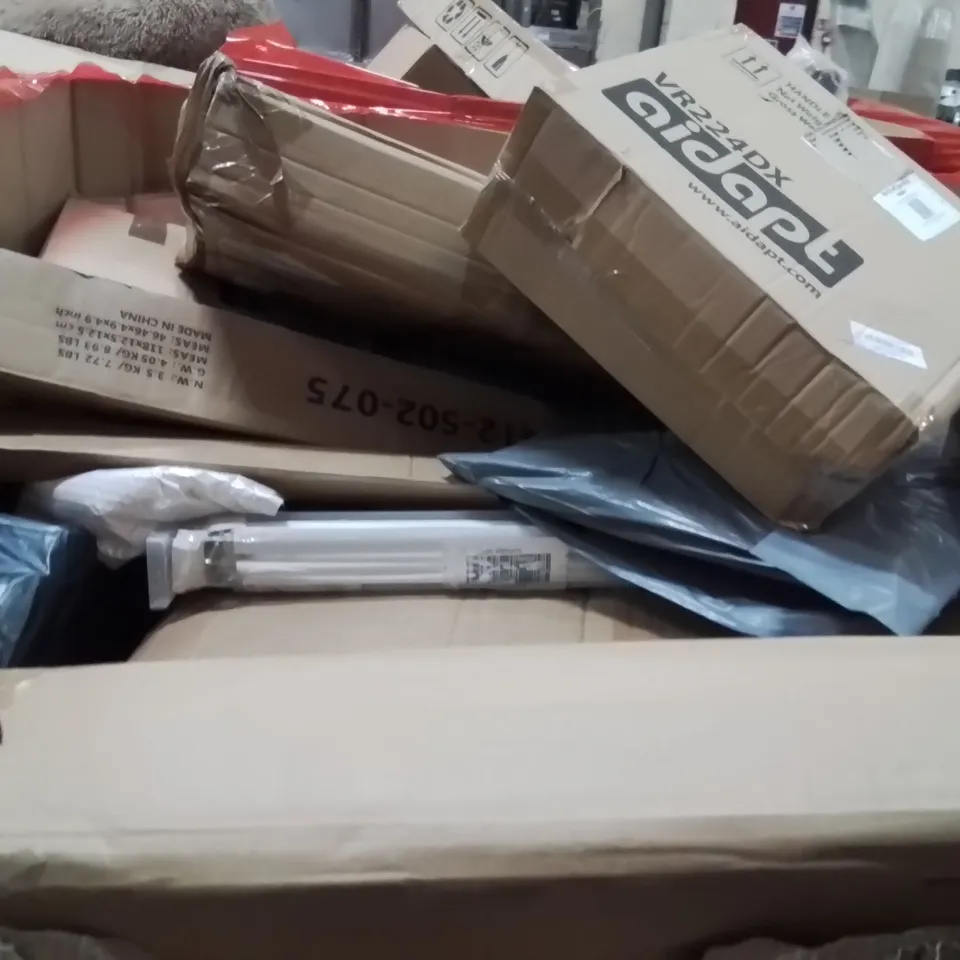 PALLET OF ASSORTED HOUSEHOLD GOODS AND PRODUCTS TO INCLUDE;PATIO BRUSH,WALL MOUNT
