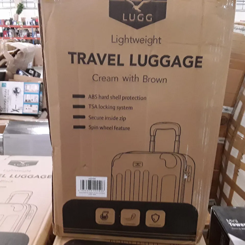 BOXED LUGG JET LIGHT WEIGHT TRAVEL LUGGAGE SUITCASE- CREAM WITH BROWN 