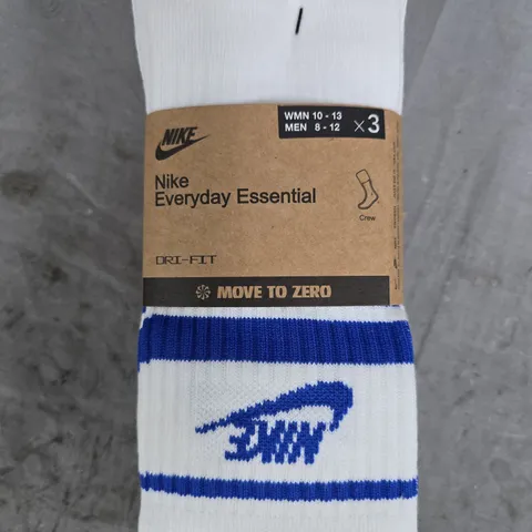 Nike Everyday Essential Crew Socks – White with Blue Branding, Size L