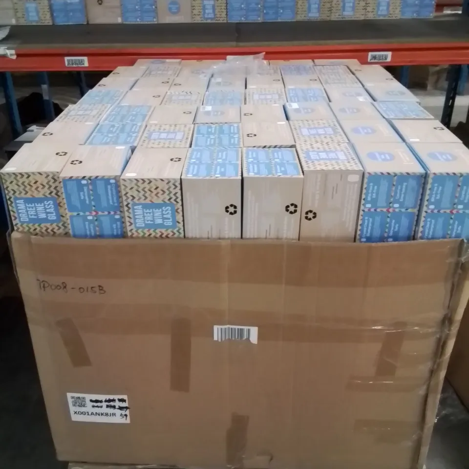 PALLET CONTAINING LARGE QUANTITY OF 4 PACKS OF BRAND NEW PLASTIC SHATTERPROOF WINE GLASSES