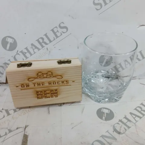 PERSONALISED ON THE ROCKS WHISKEY STONES AND GLASS