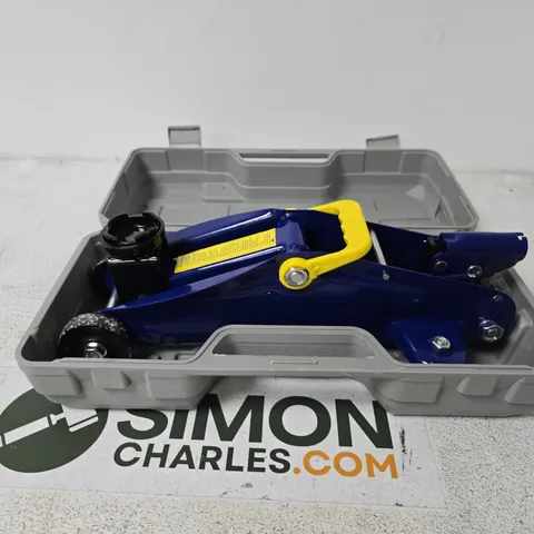 2T HYDRAULIC TROLLEY JACK – BLUE WITH YELLOW HANDLE, IN CARRY CASE