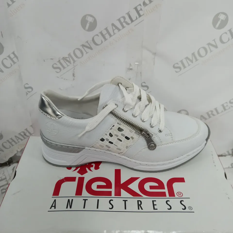 PAIR OF RIEKER LACE UP WHITE SPORT TRAINERS SIZE 6.5