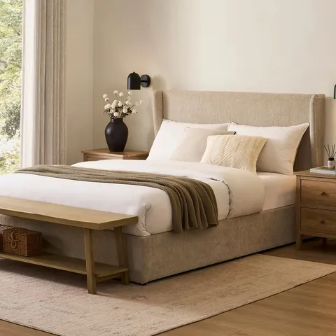 BOXED DUSK BERKELEY OTTOMAN STORAGE BED - TEXTURED OATMEAL // SIZE: 6FT SUPERKING (2 BOXES)