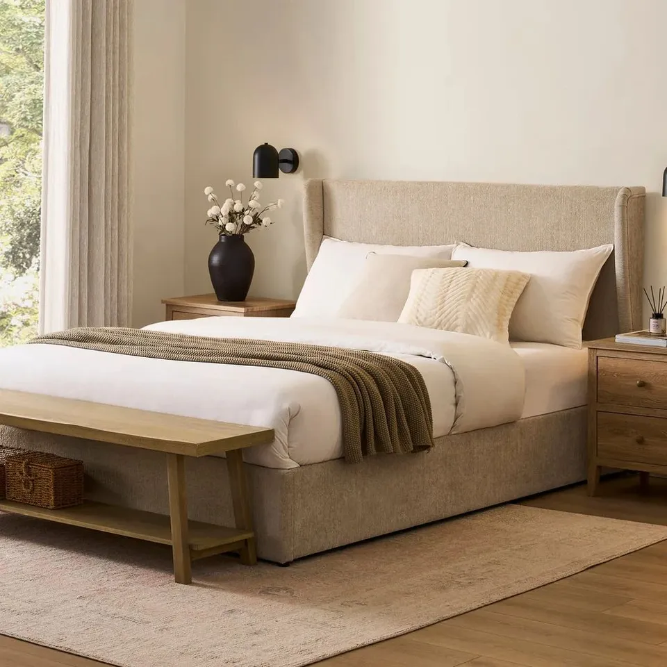 BOXED DUSK BERKELEY OTTOMAN STORAGE BED - TEXTURED OATMEAL // SIZE: 6FT SUPERKING (2 BOXES)
