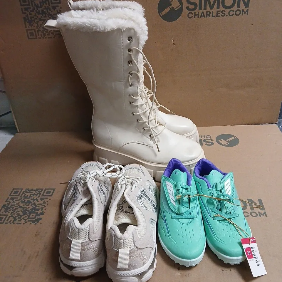 BOX OF APPROXIMATELY 15 ASSORTED FOOTWEAR ITEMS TO INCLUDE BOOTS, TRAINERS, CHILDRENS TRAINERS ETC