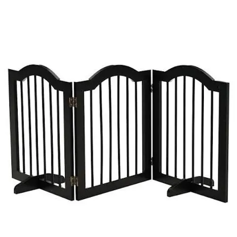 BOXED PAWHUT FREESTANDING DOG GATE WOODEN STAIR GATE FOR DOGS WITH SUPPORT FEET FOLDABLE PET FENCE