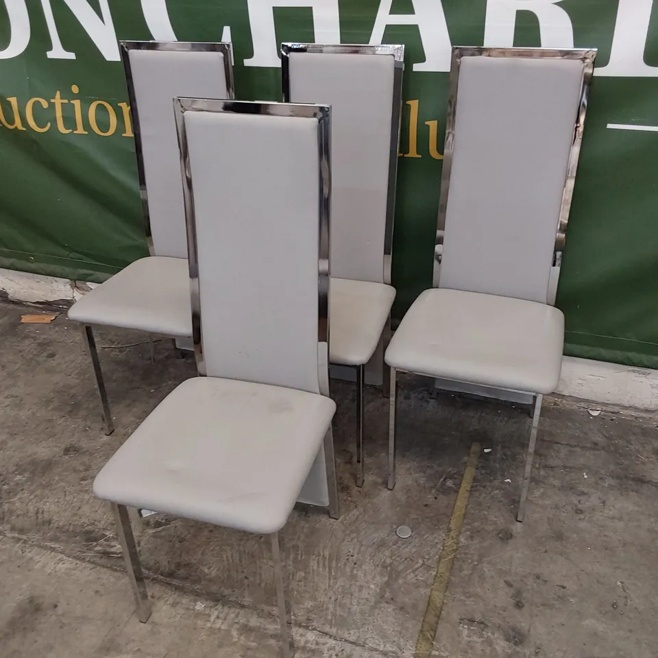 SET OF FOUR UPHOLSTERED HIGH BACK DINING CHAIRS GREY PU, CHROME FRAMES