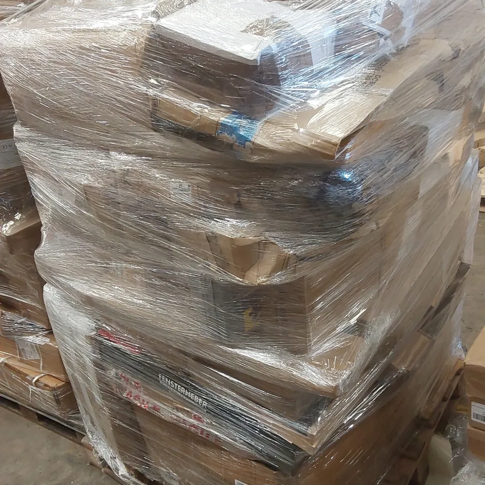PALLET CONTAINING VARIOUS ASSORTED BOXED ITEMS INCLUDING, WINDOW REGULATOR, IGNITION SWITCH, EXPANDABLE HOSES,BRAKE PADS, FOLDING TABLE AND LOTS MORE UNMARKED BOXED ITEMS 