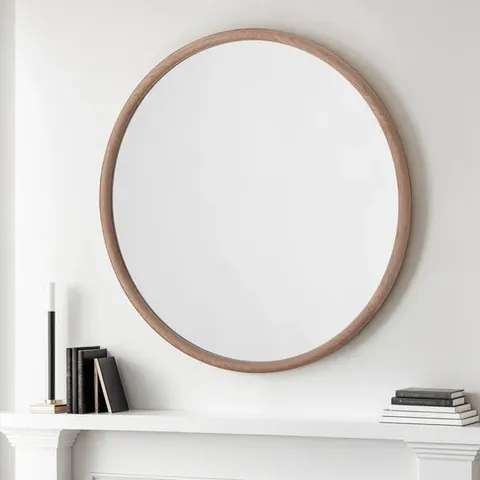 BOXED YEARN SOLID OAK ROUND WALL MIRROR 90cm (1 BOX)