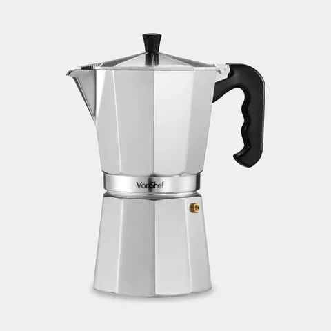 BOXED VONSHEF ALUMINIUM STOVETOP COFFEE MAKER 12 CUP/600ML, ITALIAN STYLE ESPRESSO MAKER MOKA POT (1 BOX)