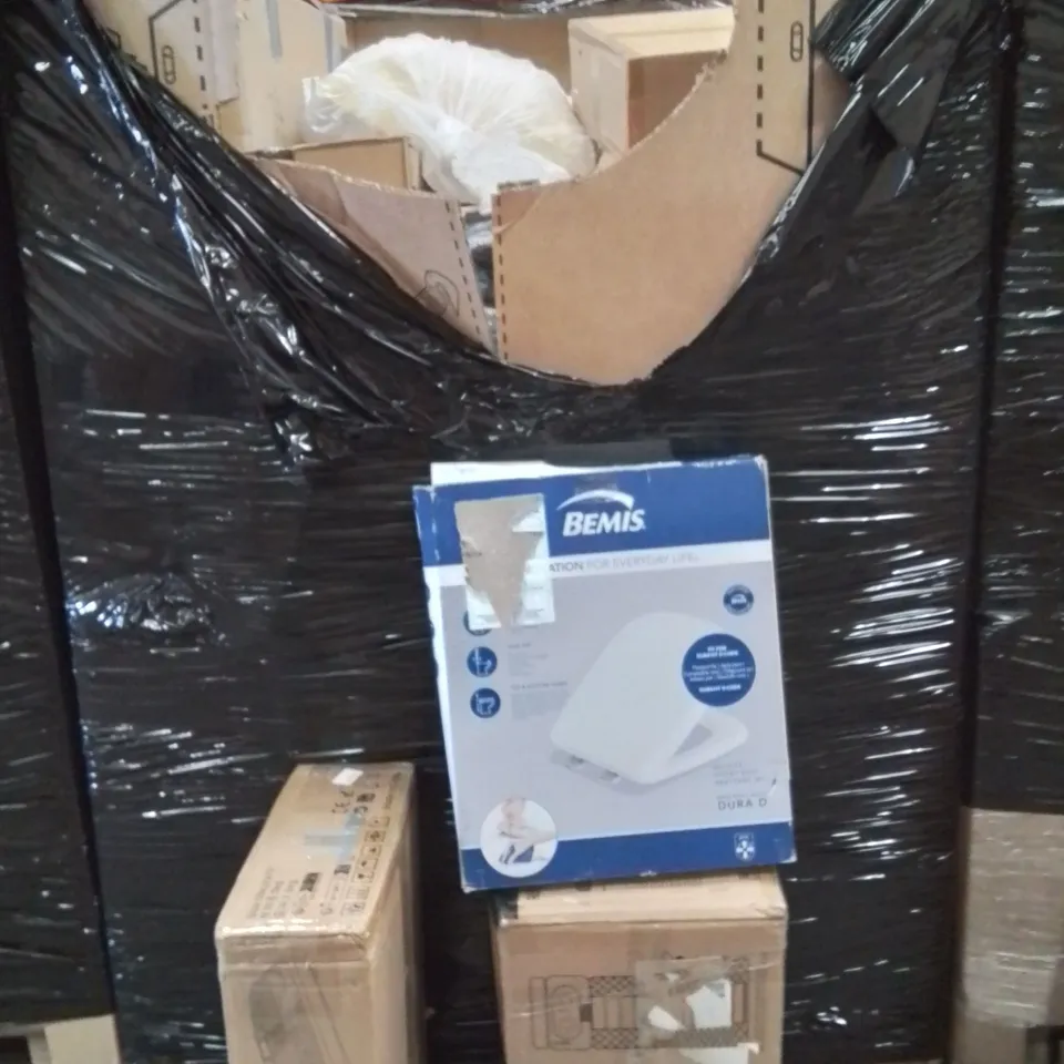 PALLET OF ASSORTED HOUSEHOLD GOODS AND PRODUCTS TO INCLUDE;RELAX MATTRESS,TOILET SEAT,VIBRATION PLATE