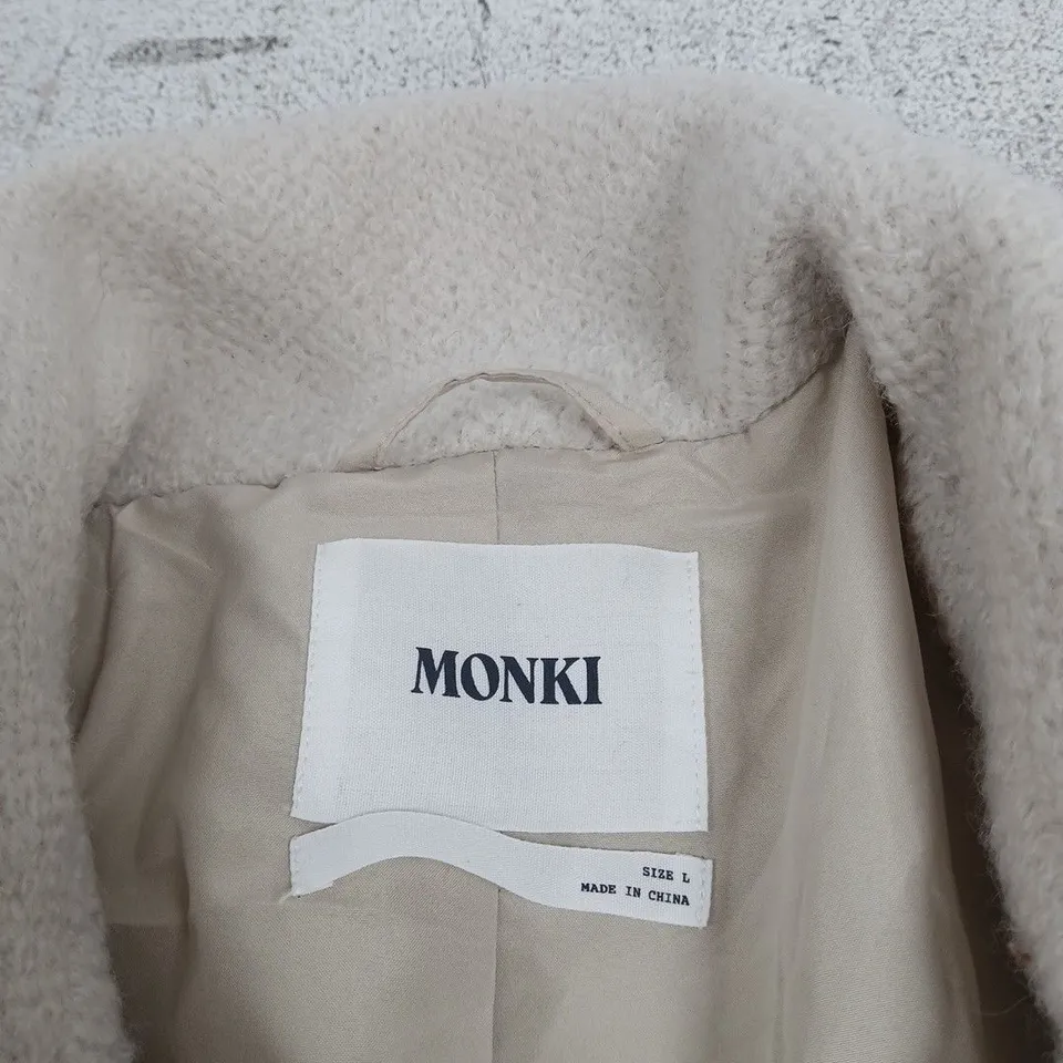 MONKI WOMEN'S BEIGE FAUX SHEARLING JACKET, SIZE L