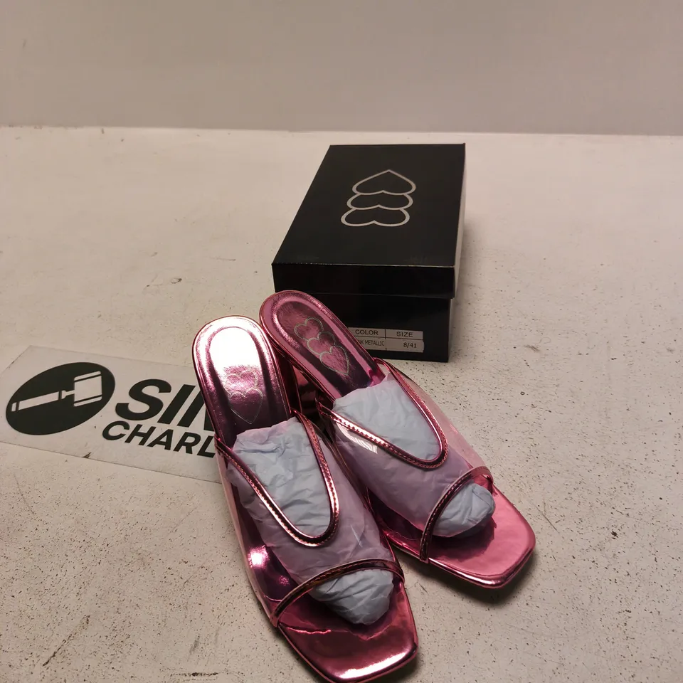 WOMEN'S PINK METALLIC HEELED SANDALS – UK 8 (EU 41)