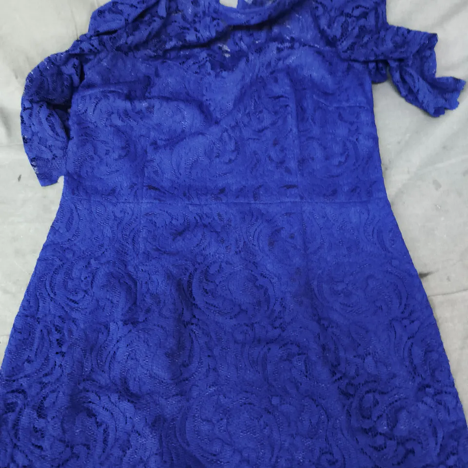 HOBBS DRESS WITH LACE DETAIL IN BLUE SIZE UK 12