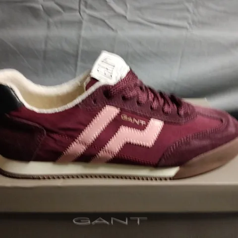 BOXED PAIR OFGANT BURGUNDY SUEDE TRAINERS - SIZE 39