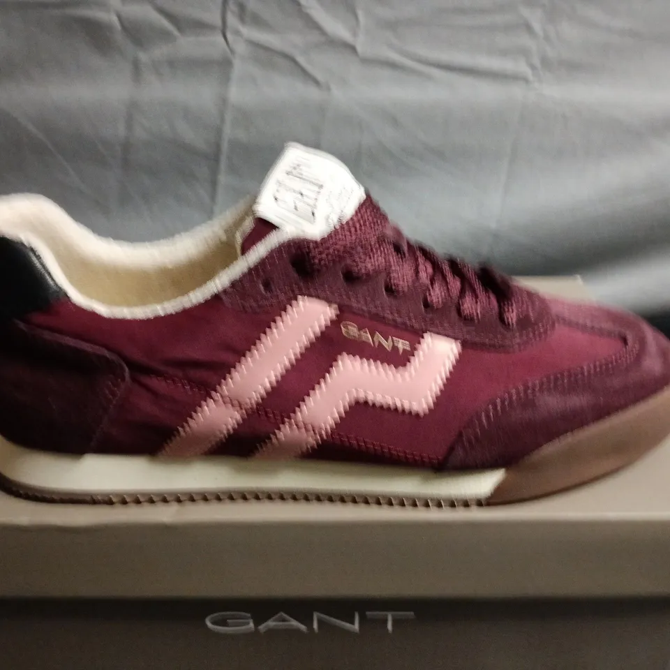 BOXED PAIR OFGANT BURGUNDY SUEDE TRAINERS - SIZE 39