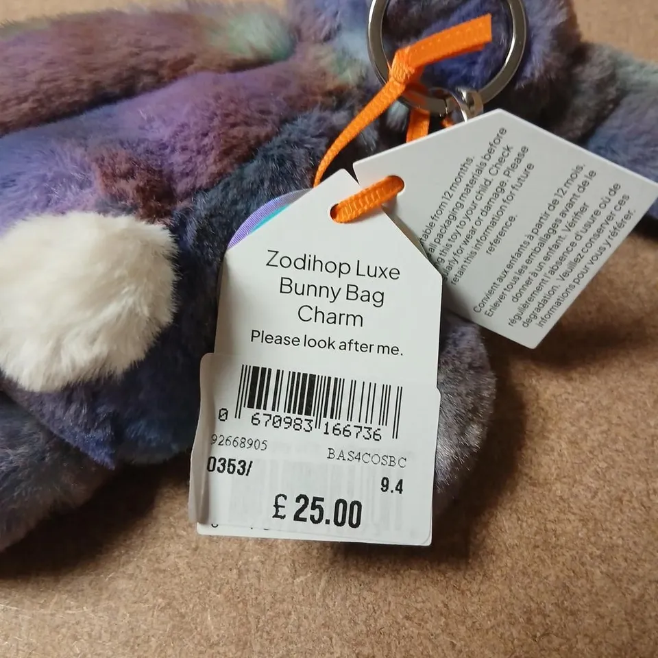 JELLYCAT ZODIHOP LUXE BUNNY BAG CHARM – RAINBOW PLUSH