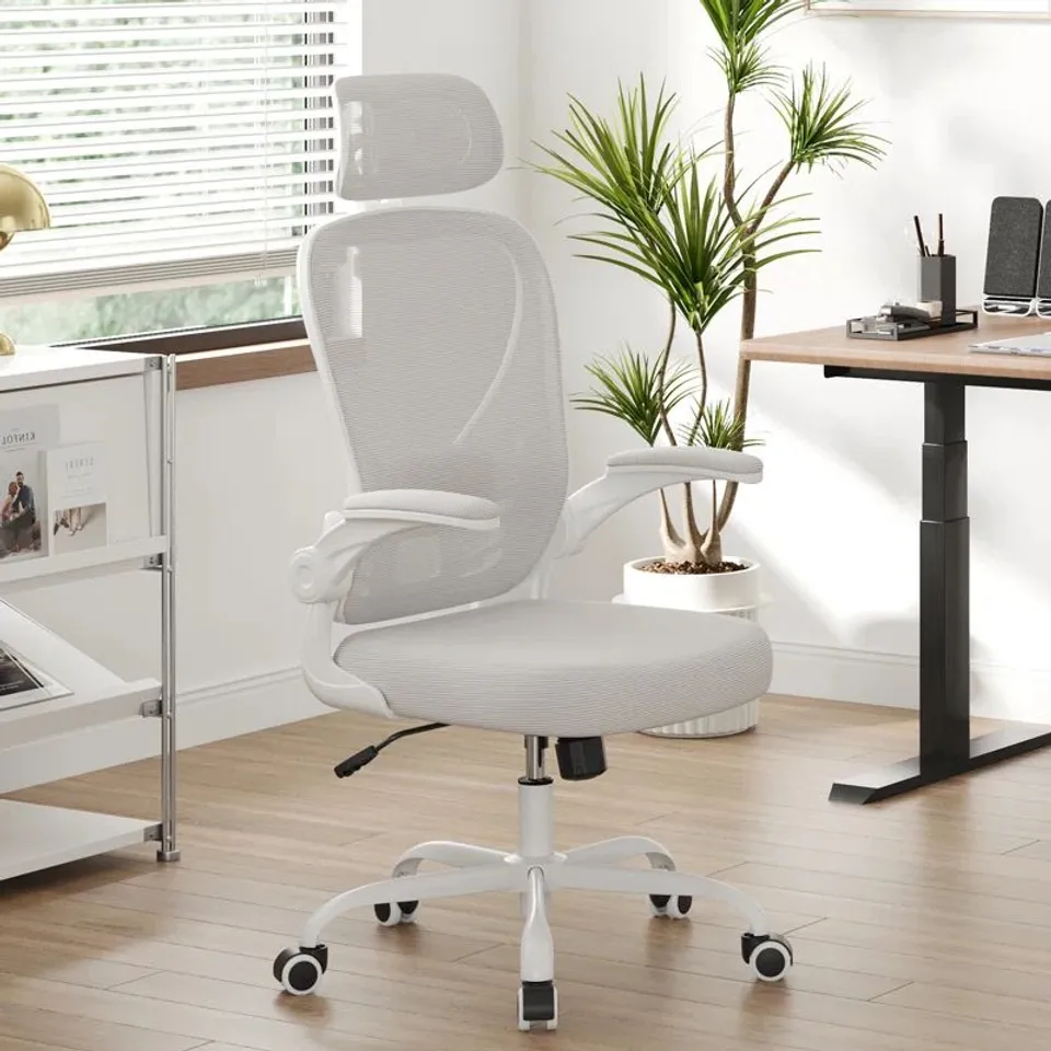 BOXED ELEONOR MESH OFFICE CHAIR WITH HEADREST - LIGHT GREY (1 BOX)