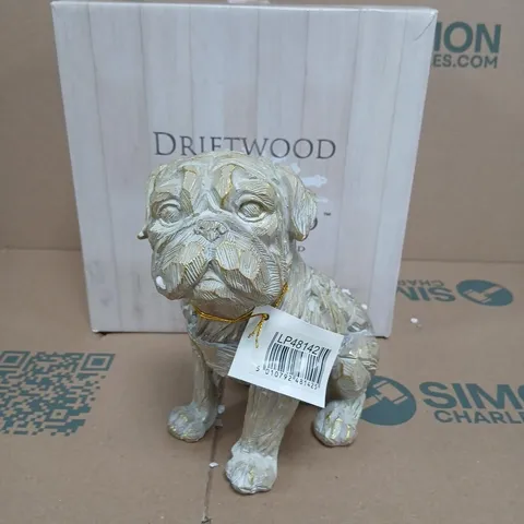 DRIFTWOOD SITTING PUG FIGURINE – DECORATIVE HOME DECOR