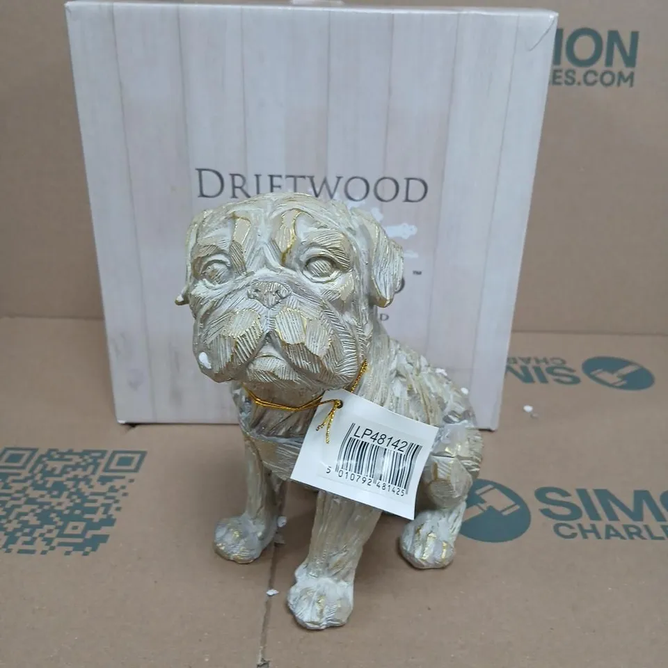DRIFTWOOD SITTING PUG FIGURINE – DECORATIVE HOME DECOR