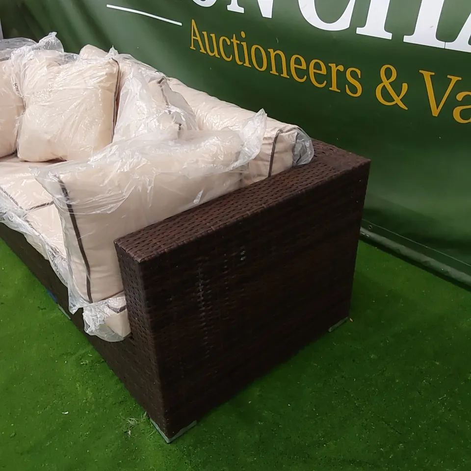 FLORIDA 2-SEATER CHOCOLATE MIX RATTAN AND COFFEE CREAM CUSHION SOFA 