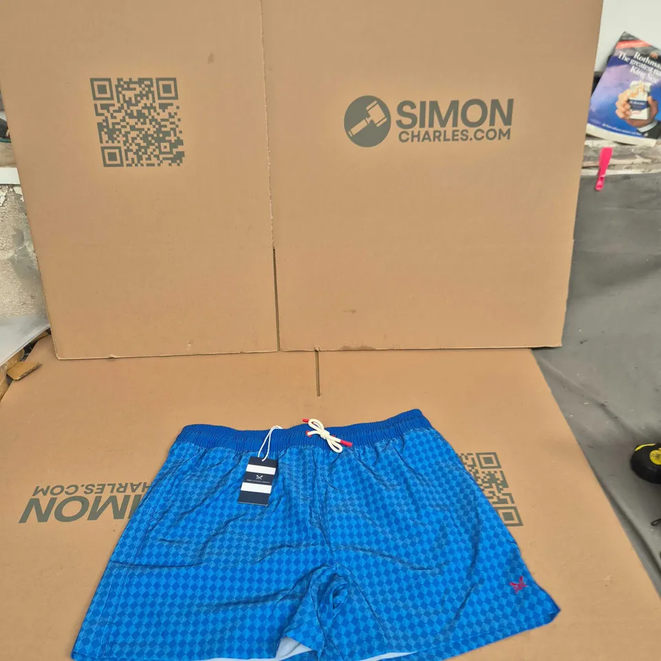 CREW CLOTHING COMPANY SWIM SHORTS – BLUE CHECK, UK XL