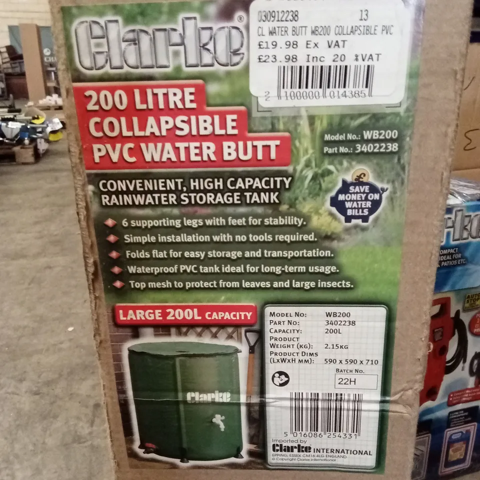 BOXED CLARKE WB200 200L COLLAPSIBLE GREEN WATER TANK