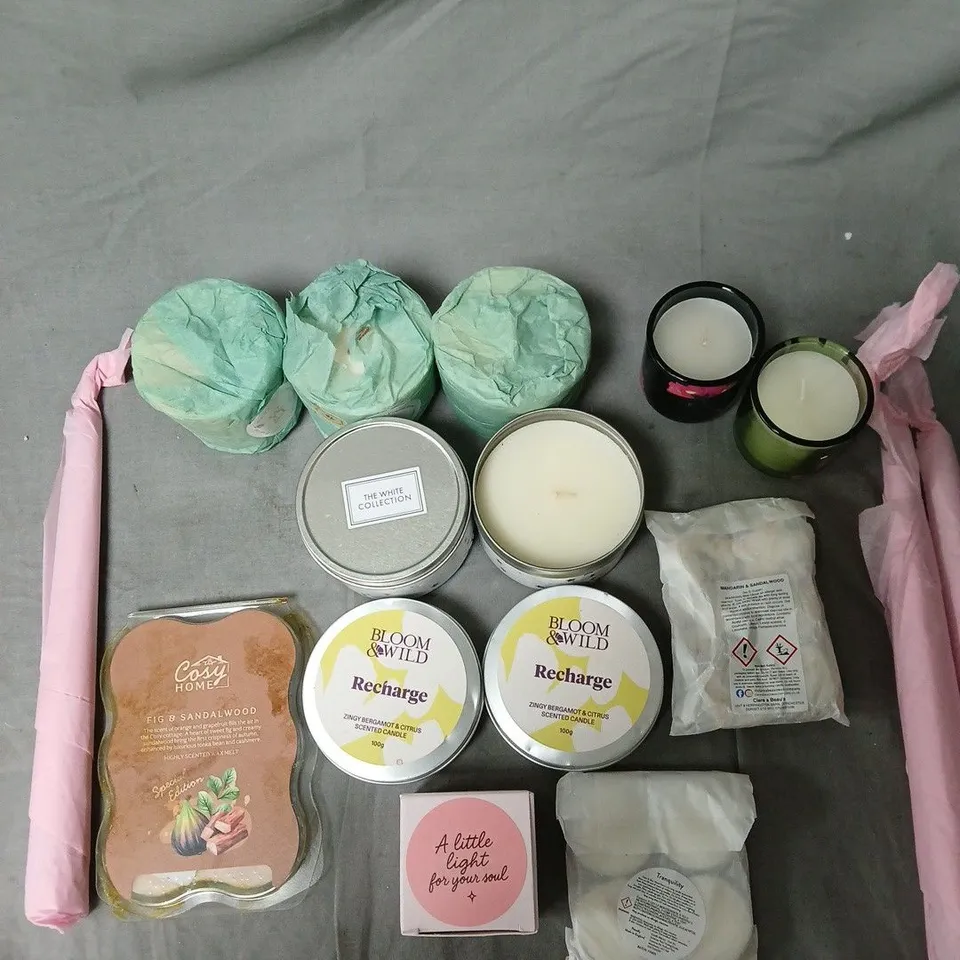 ASSORTED SCENTED CANDLES & HOME FRAGRANCE ITEMS (BLOOM & WILD RECHARGE, THE WHITE COLLECTION, COSY HOME)