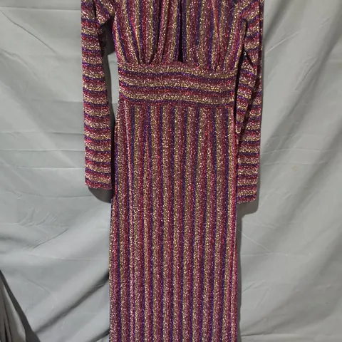 REBECCA VALLANCE LONG LINE SLEEVED SEQUIN DRESS IN STRIPED MULTI - 6