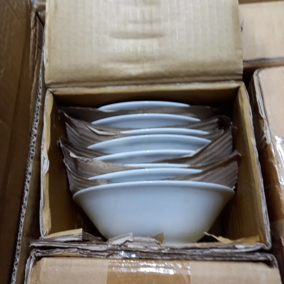 PALLET OF ASSORTED CROCKERY ITEMS TO INCLUDE CERAMIC MUGS, BOWLS, AND PLATES.