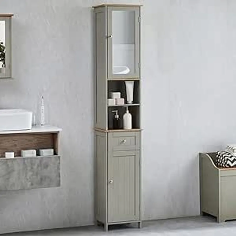 BOXED BATH VIDA PRIANO GREY 2 DOOR MIRROR BATHROOM CABINET