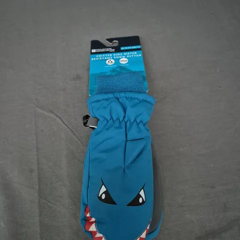 MOUNTAIN WAREHOUSE CRITTER KIDS WATER RESISTANT SNOW MITTEN IN BLUE SHARK SIZE XS