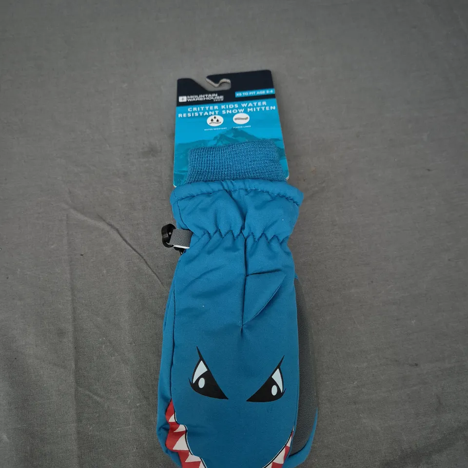 MOUNTAIN WAREHOUSE CRITTER KIDS WATER RESISTANT SNOW MITTEN IN BLUE SHARK SIZE XS