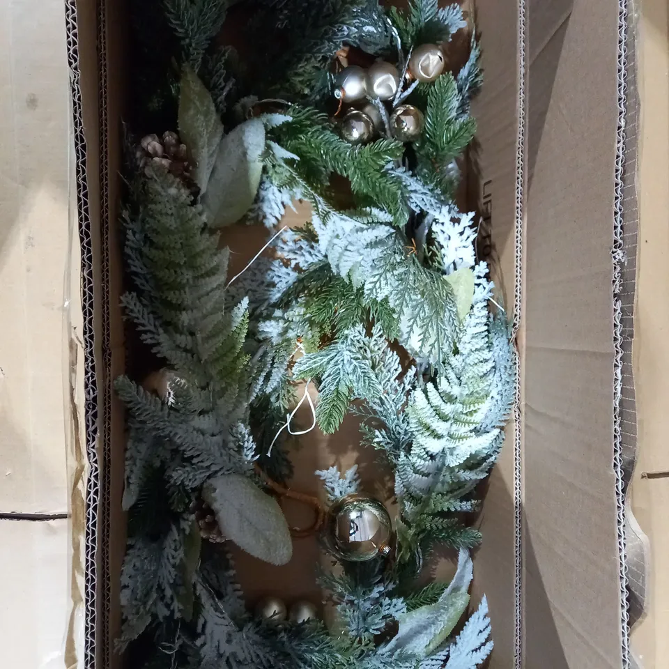 6FT PRE LIT FROSTED GARLAND WITH BAUBLES RRP £24.99