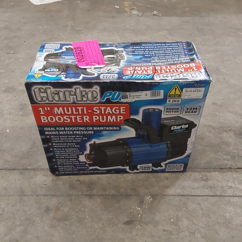 BOXED CLARKE CBP900 1" 900W 97LPM 32M HEAD MULTI-STAGE BOOSTER PUMP (230V)