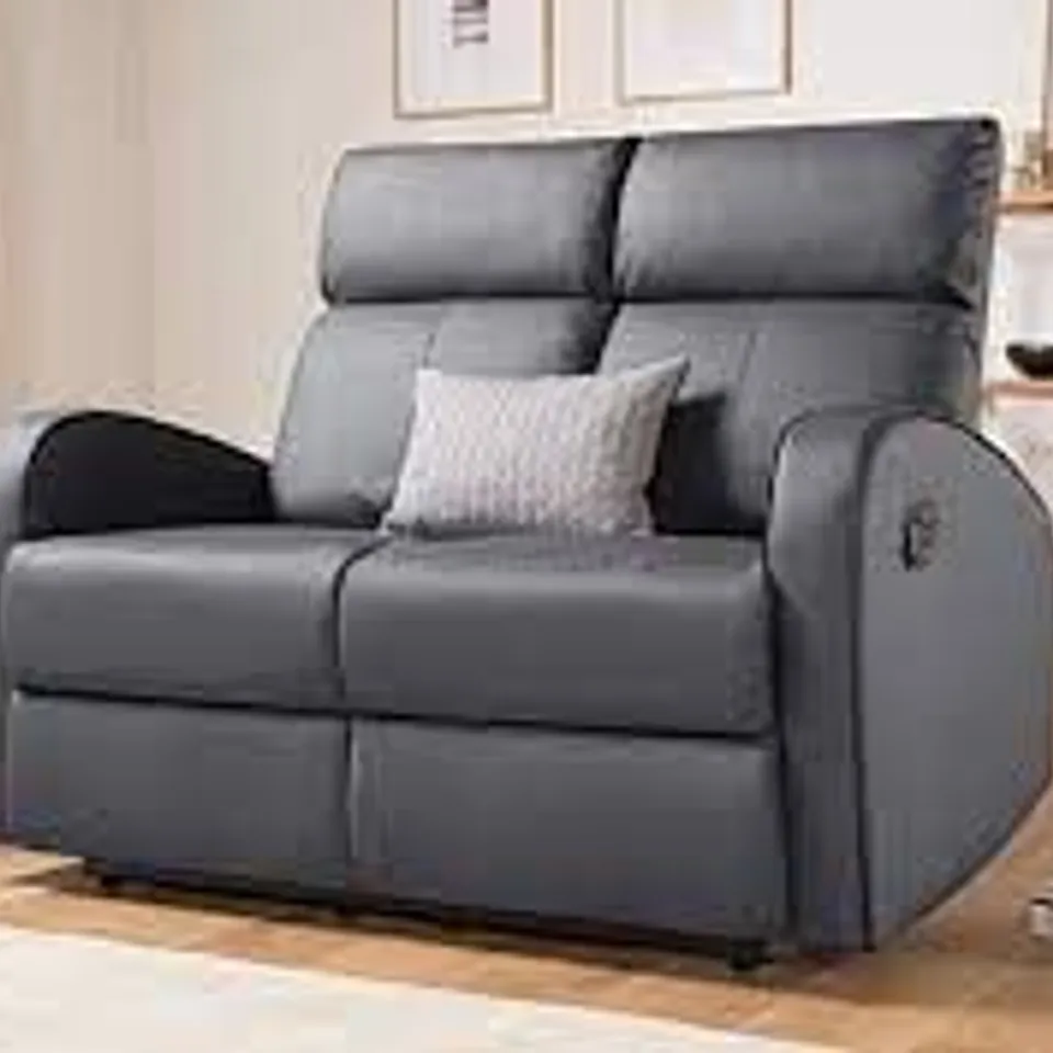 BOXED DESIGNER ASHBY GREY FAUX LEATHER MANUAL RECLINING TWO SEATER SOFA 