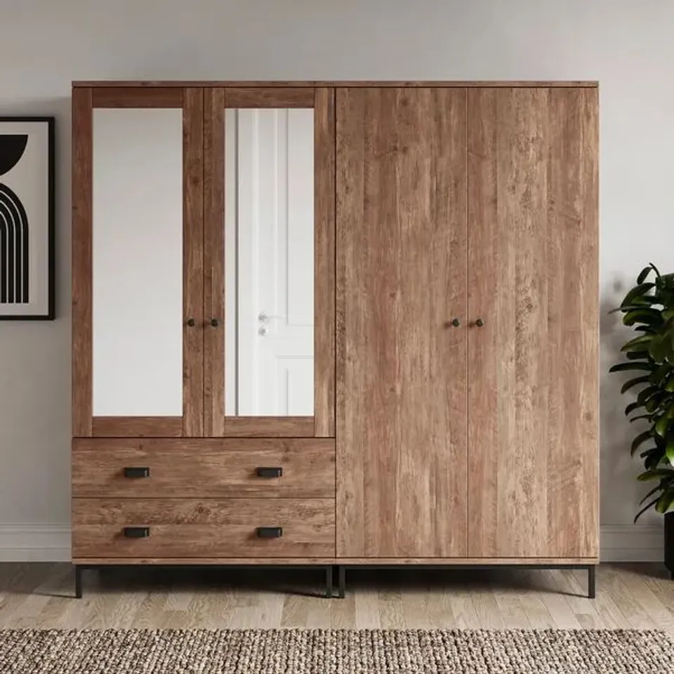 BOXED FULTON 4 DOOR WARDROBE, PINE (4 BOXES)