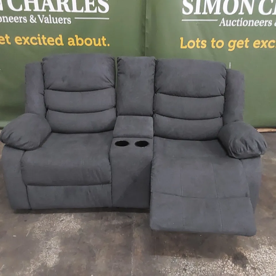 DESIGNER SORRENTO SLATE GREY PLUSH FABRIC UPHOLSTERED 2 SEATER MANUAL RECLINER SOFA