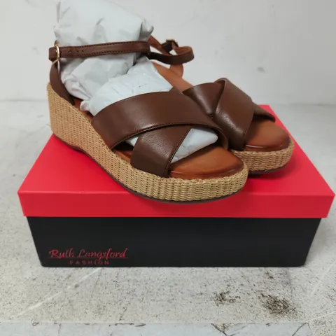 RUTH LANGSFORD LEATHER PLATFORM WEDGES - 8