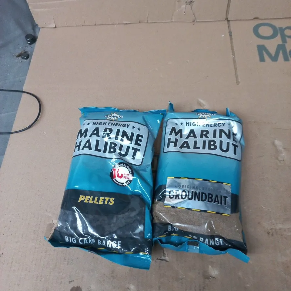 TOTE OF APPROXIMATELY 7 ASSORTED ITEMS TO INCLUDE: 2X MARINE HALIBUT BAITS 