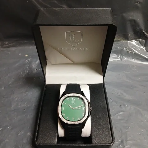 MENS LOUIS LACOMBE GREEN DIAL RUBBER STRAP WATCH